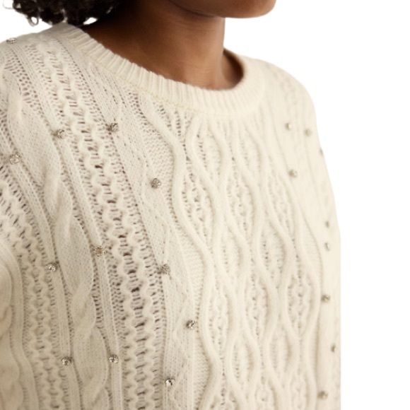 NWT Express Rhinestone Embellished Drop Shoulder Cableknit Tunic Sweater Ivory S - Picture 4 of 12